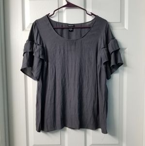 Torrid Gray sheer blouse w ruffled sleeves